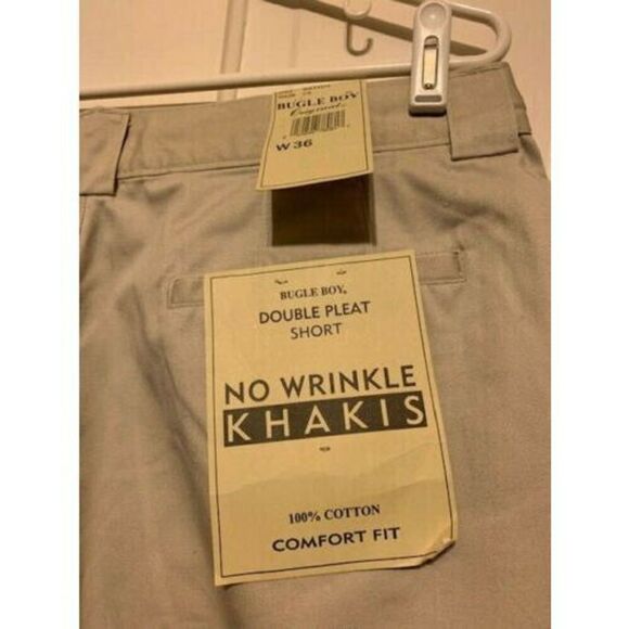 BUGLE BOY DOUBLE PLEAT NO WRINKLE KHAKIS SIZE 36 COMFORT FIT SHORTS NWT - Picture 2 of 5